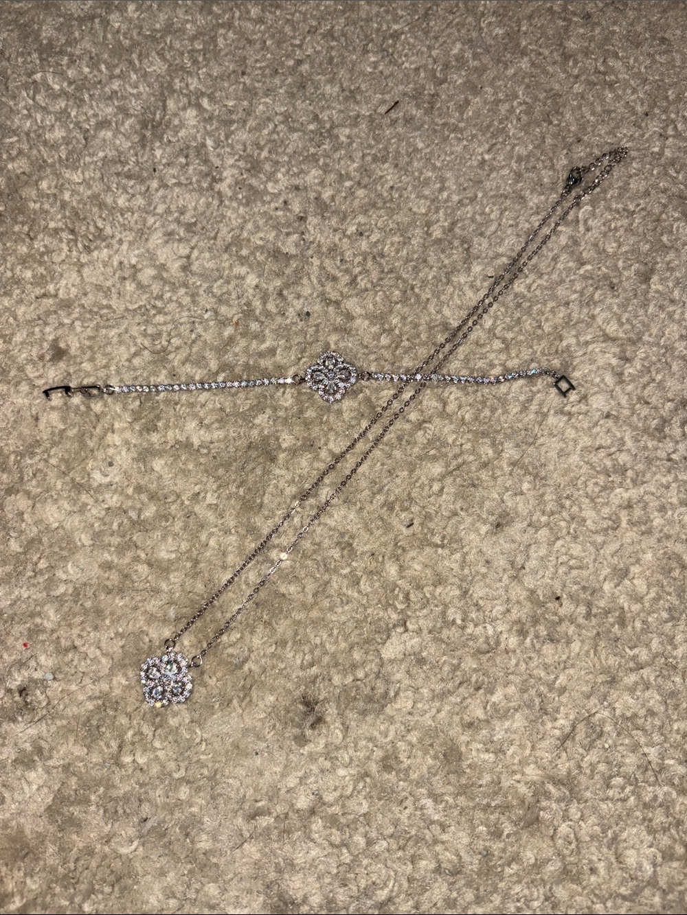 Silver Floral Pendant Necklace/Bracelet with Sparkling Accents - Silver